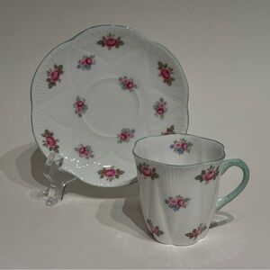 Shelley Rosebud Dainty Shape Bone China Flat Cup and Saucer Set England